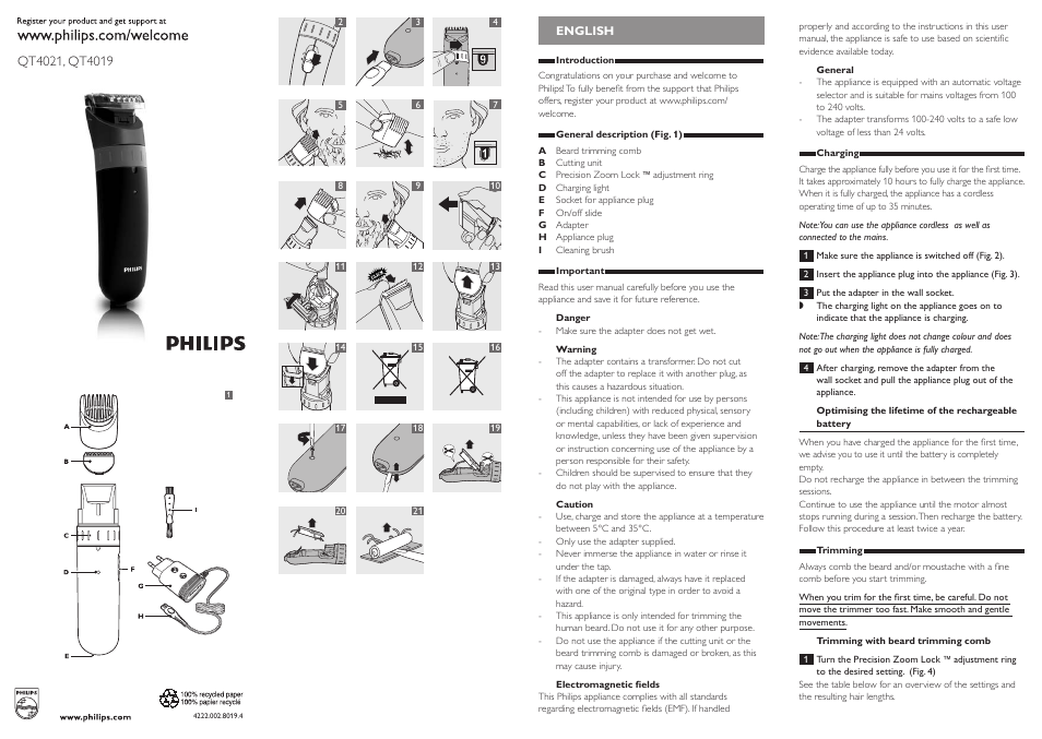 Philips BEARDTRIMMER Series 3000 barbero para barba y barba de 2 días User Manual | 9 pages