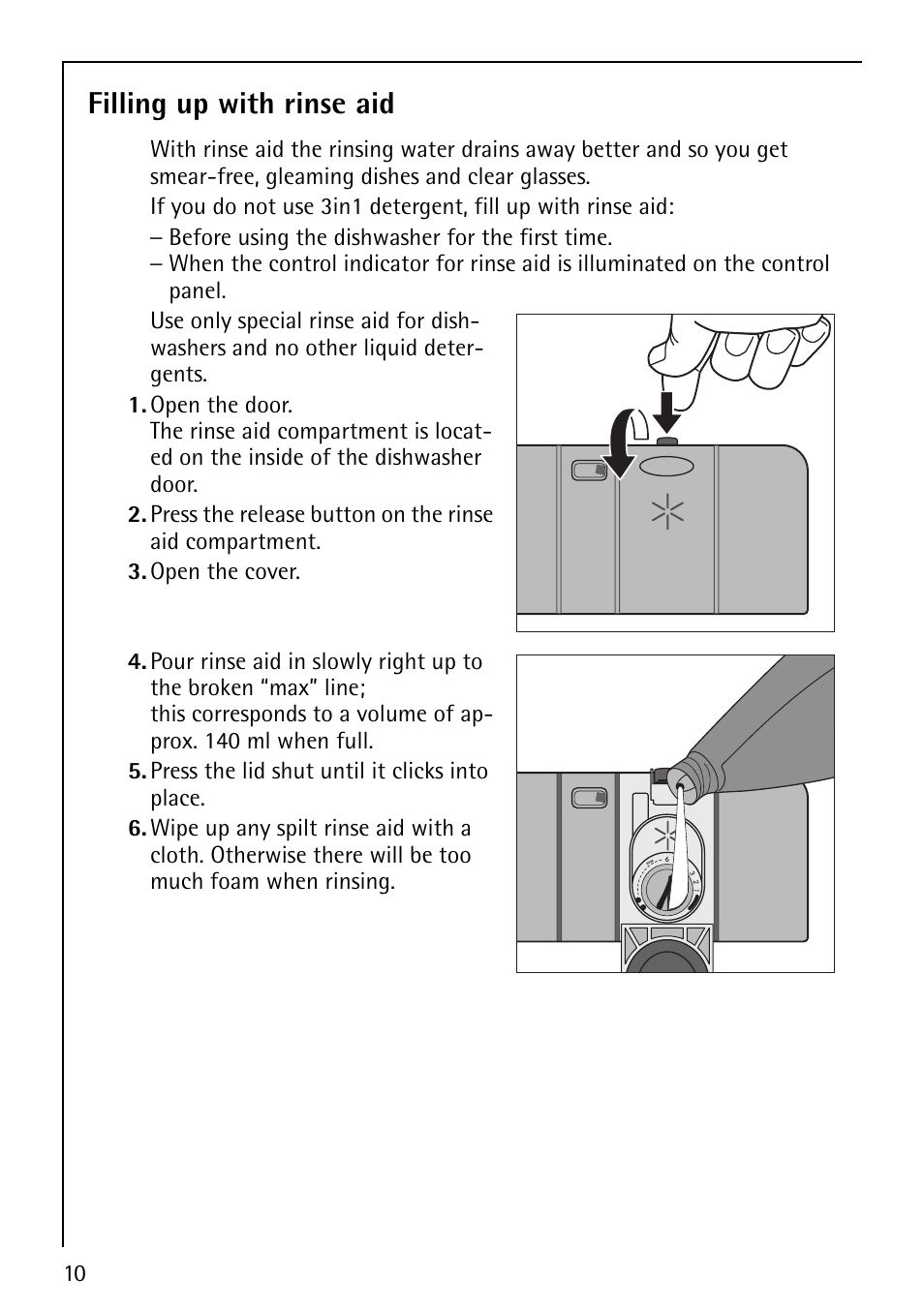 Filling up with rinse aid | AEG FAVORIT 40860 User Manual | Page 10 / 48