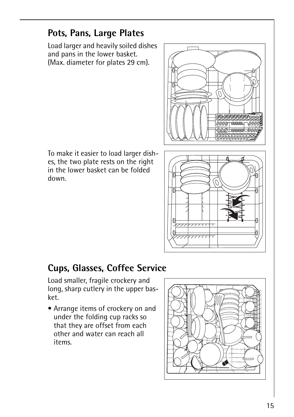 Pots, pans, large plates, Cups, glasses, coffee service | AEG FAVORIT 40860 User Manual | Page 15 / 48