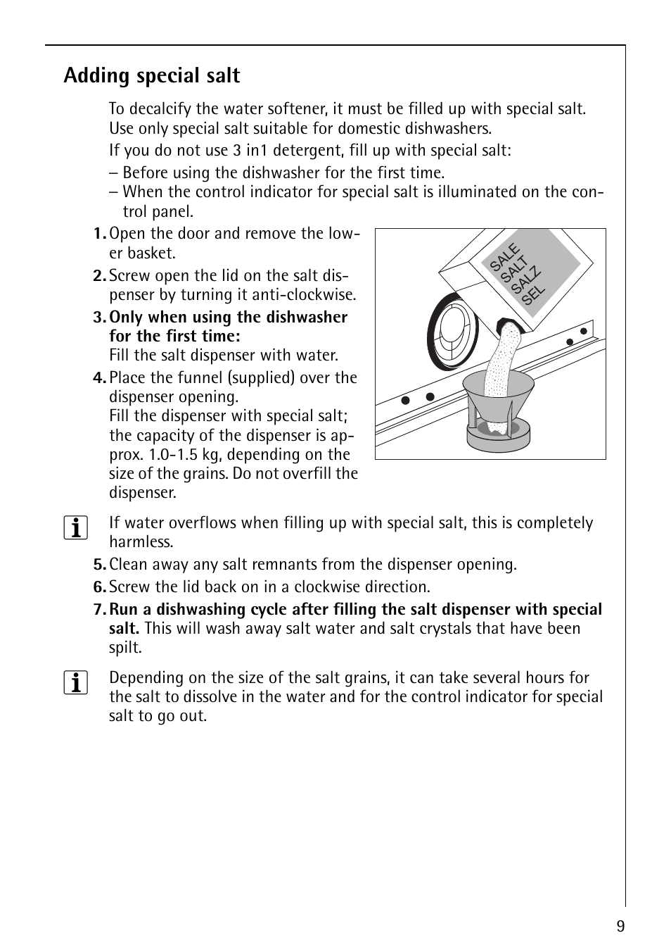 Adding special salt | AEG FAVORIT 40860 User Manual | Page 9 / 48