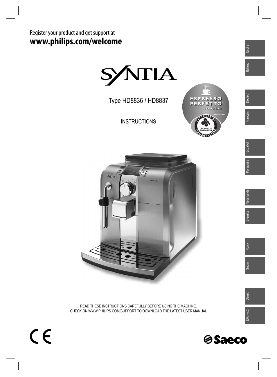 Philips Saeco Syntia Cafetera expreso súper automática User Manual | 84 pages