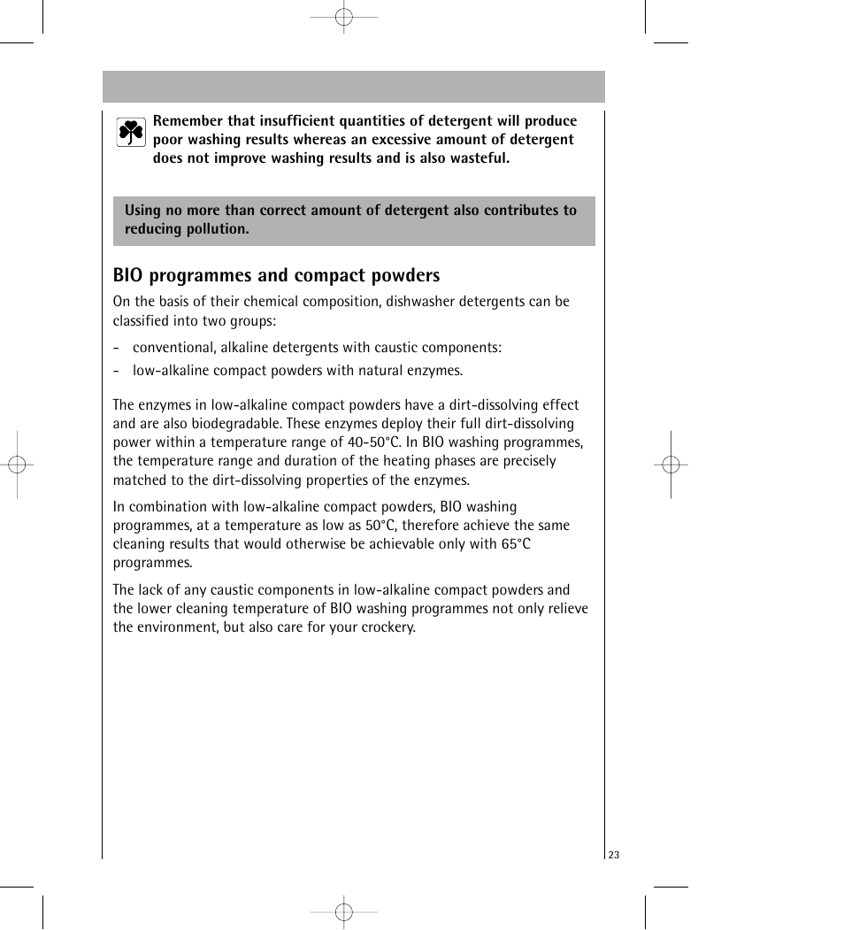 Bio programmes and compact powders | AEG KO_FAVORIT 64800 User Manual | Page 23 / 43