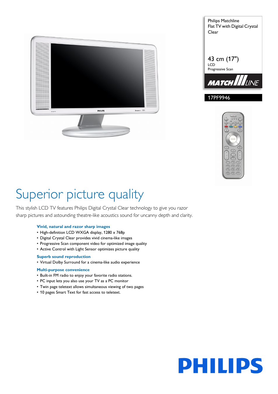 Philips Matchline Flat TV User Manual | 2 pages