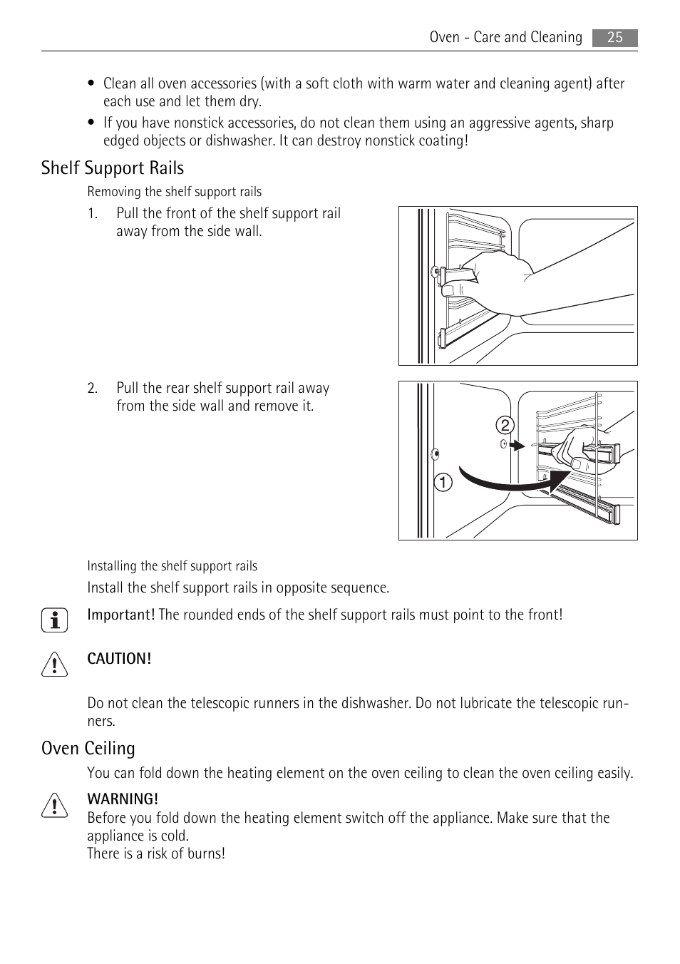 Shelf support rails, Oven ceiling | AEG 41056VH-MN User Manual | Page 25 / 32