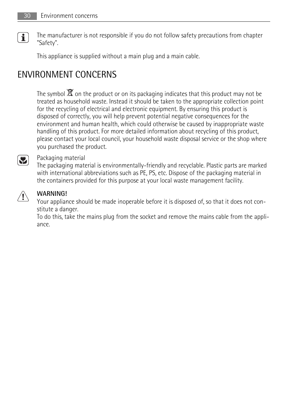 Environment concerns | AEG 41056VH-MN User Manual | Page 30 / 32