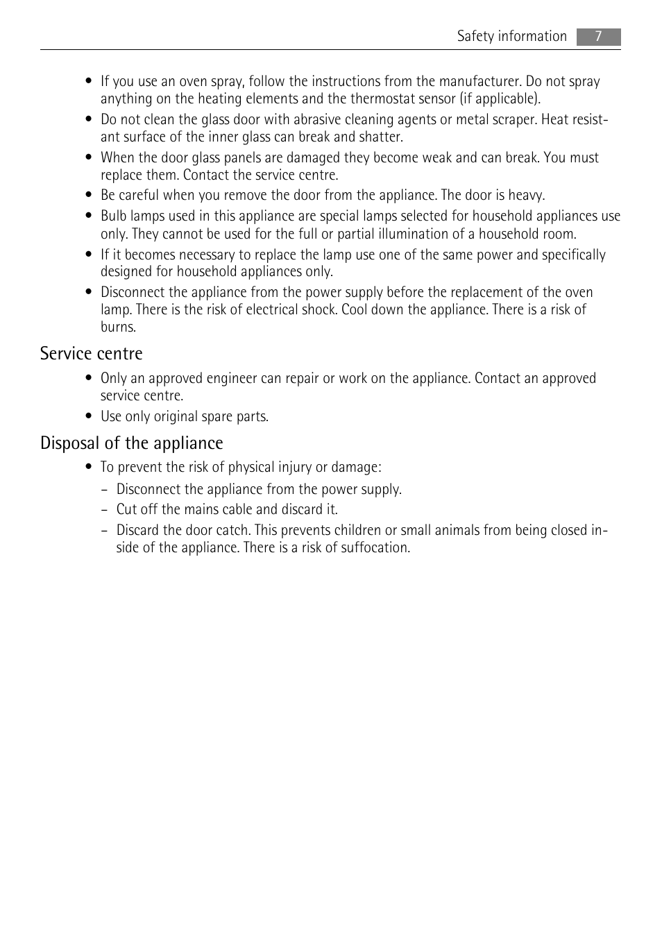 Service centre, Disposal of the appliance | AEG 41056VH-MN User Manual | Page 7 / 32