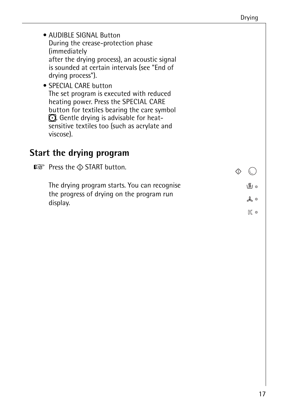 Start the drying program | AEG LAVATHERM 56609 User Manual | Page 17 / 36
