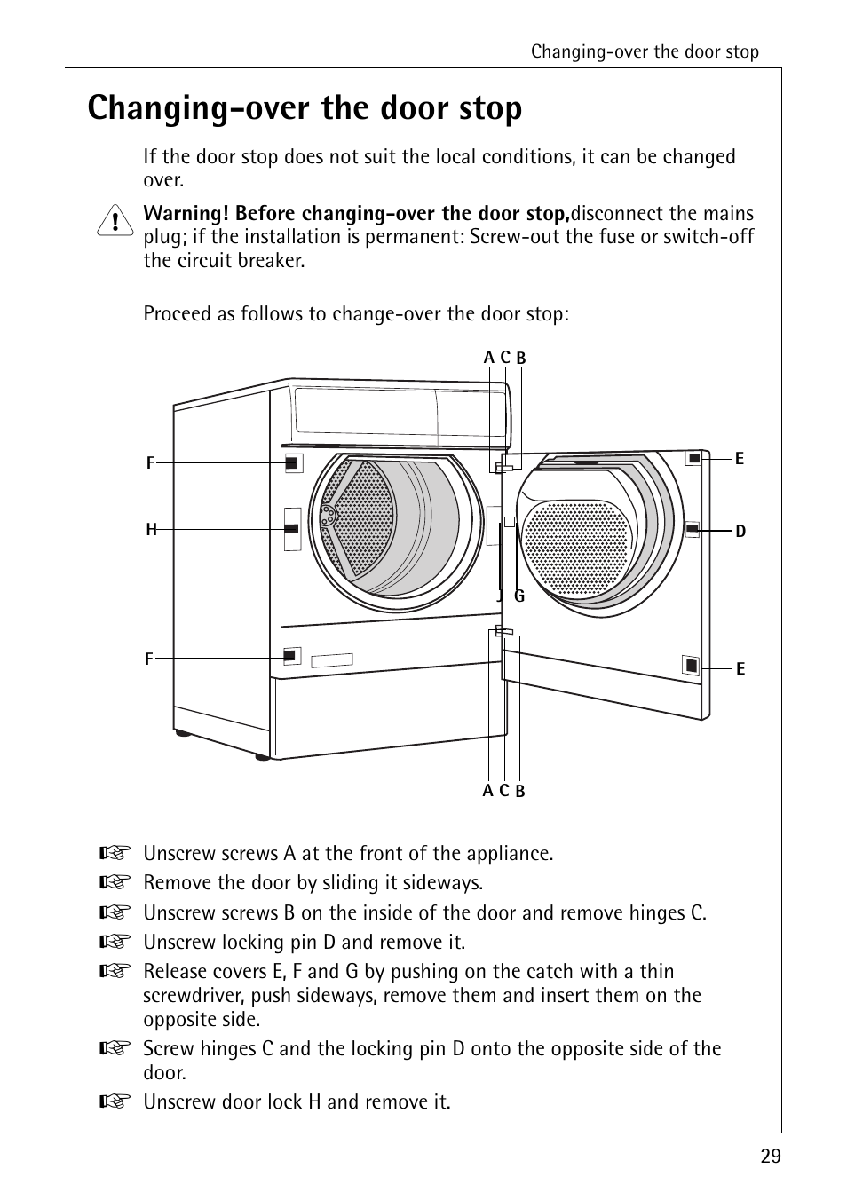 Changing-over the door stop | AEG LAVATHERM 56609 User Manual | Page 29 / 36