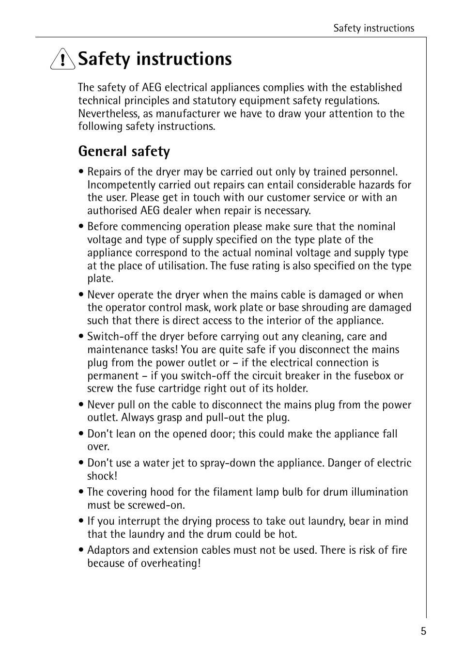 1 safety instructions, General safety | AEG LAVATHERM 56609 User Manual | Page 5 / 36