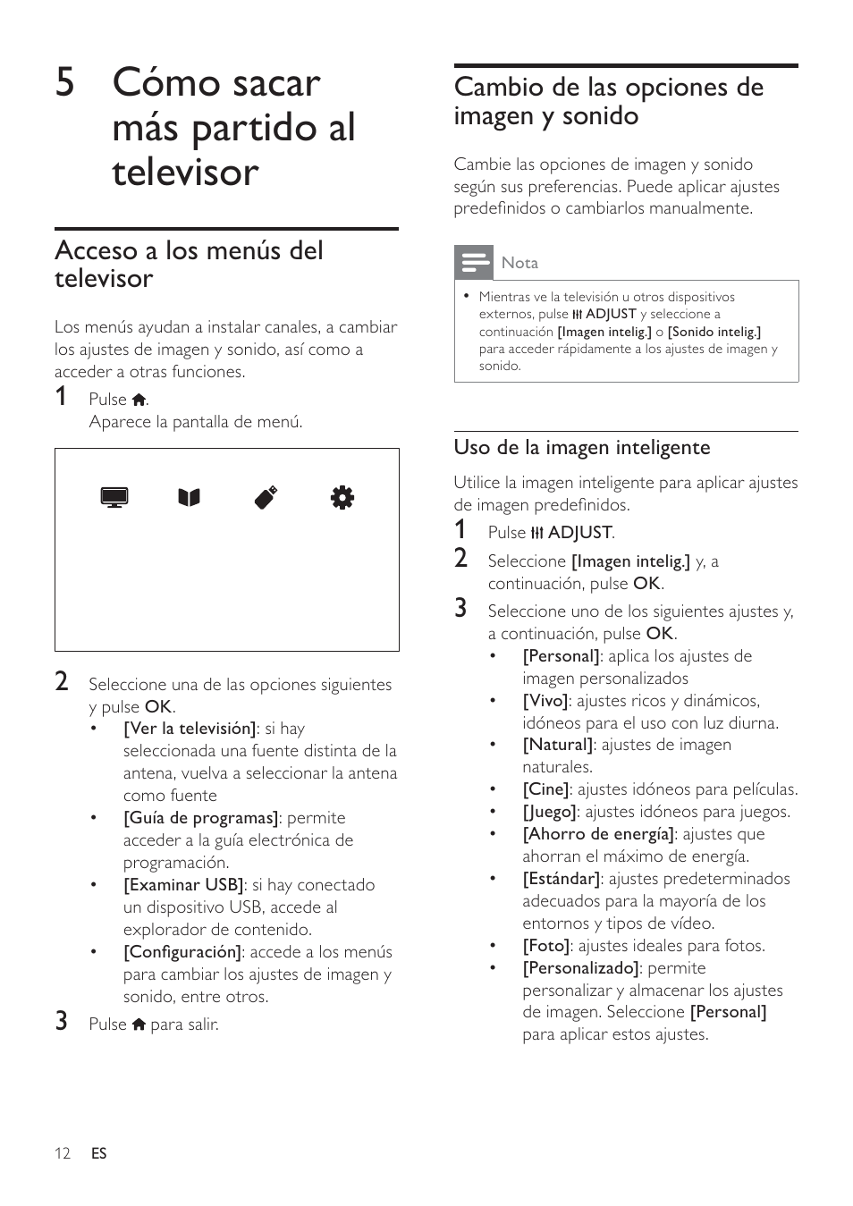 5 cómo sacar más partido al televisor | Philips Televisor LCD profesional User Manual | Page 14 / 47