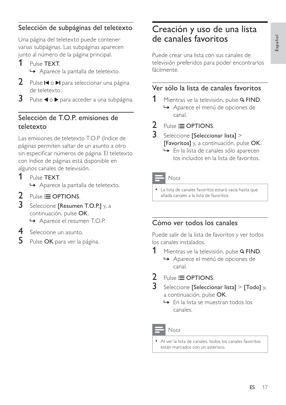 Creación y uso de una lista de canales favoritos | Philips Televisor LCD profesional User Manual | Page 19 / 47