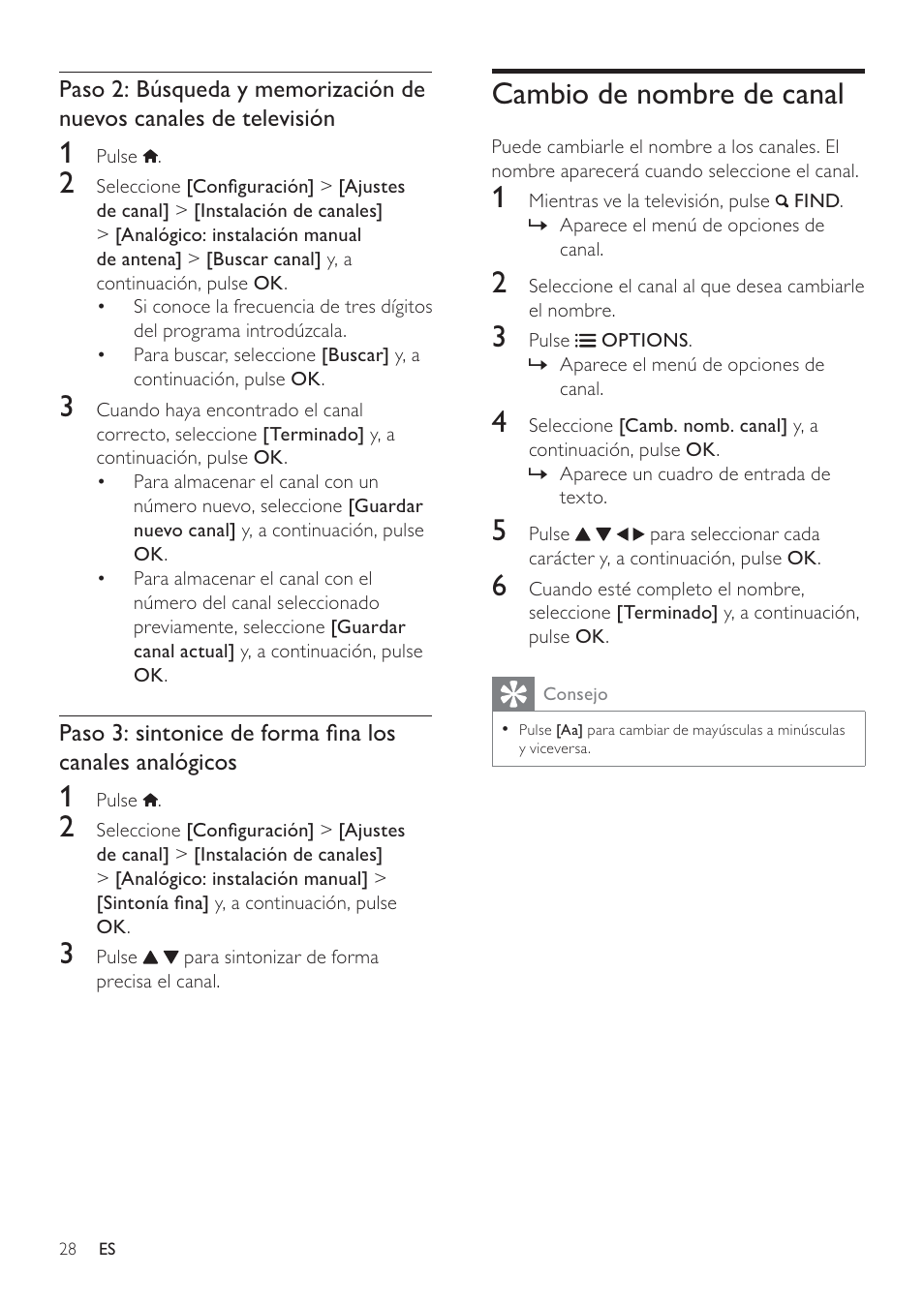 Cambio de nombre de canal | Philips Televisor LCD profesional User Manual | Page 30 / 47