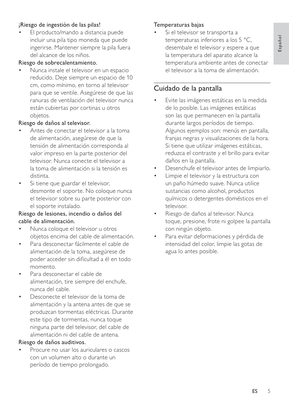 Cuidado de la pantalla | Philips Televisor LCD profesional User Manual | Page 7 / 47