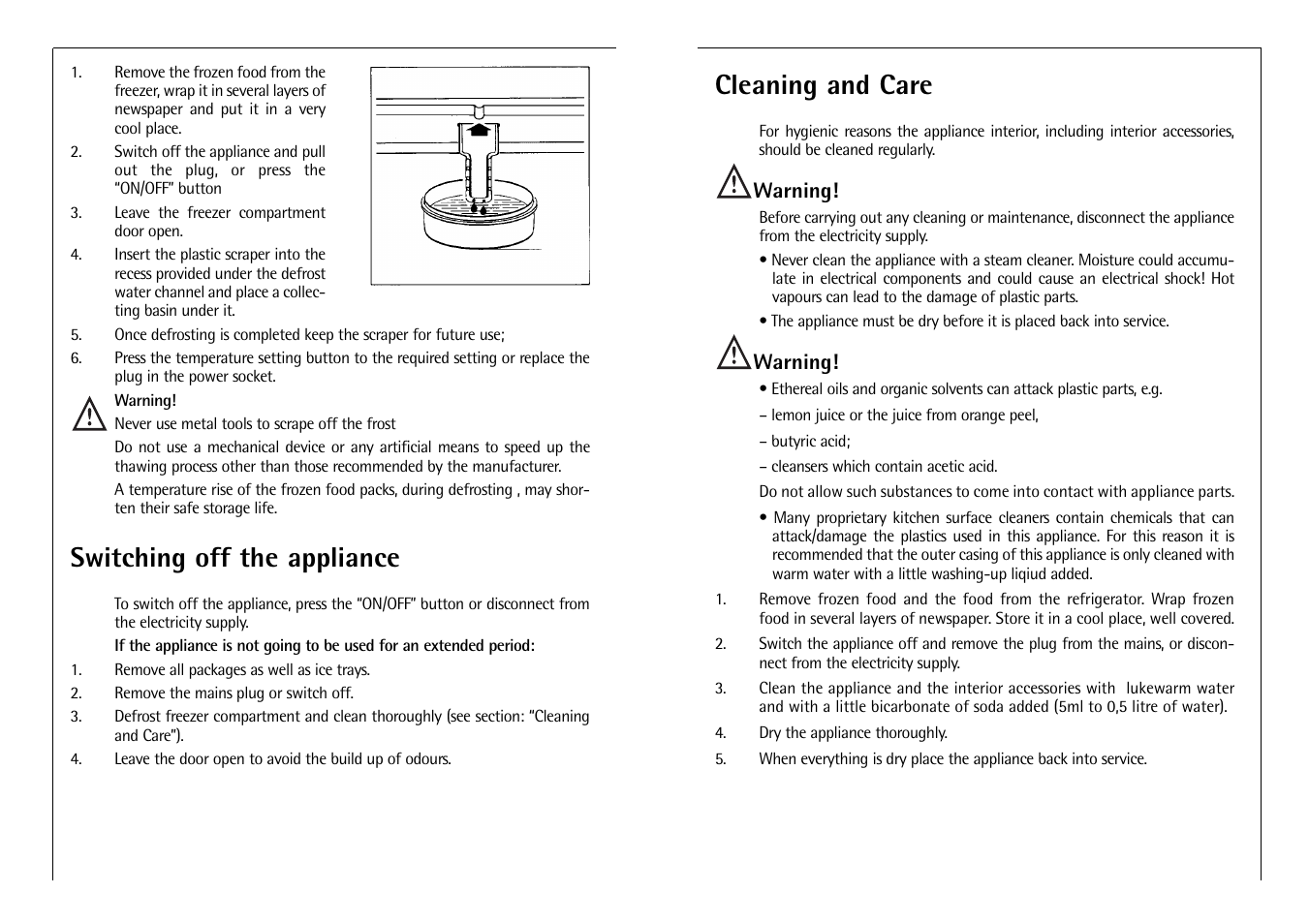 Switching off the appliance, Cleaning and care | AEG ARCTIS G 8 88 50 I User Manual | Page 12 / 12