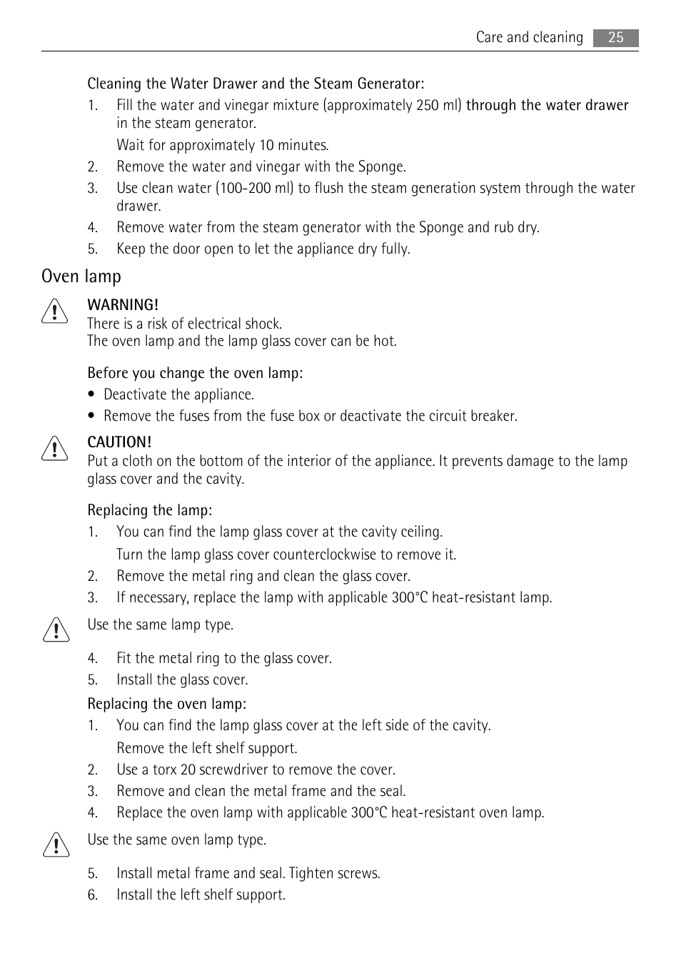 Oven lamp | AEG BS7304001 User Manual | Page 25 / 32