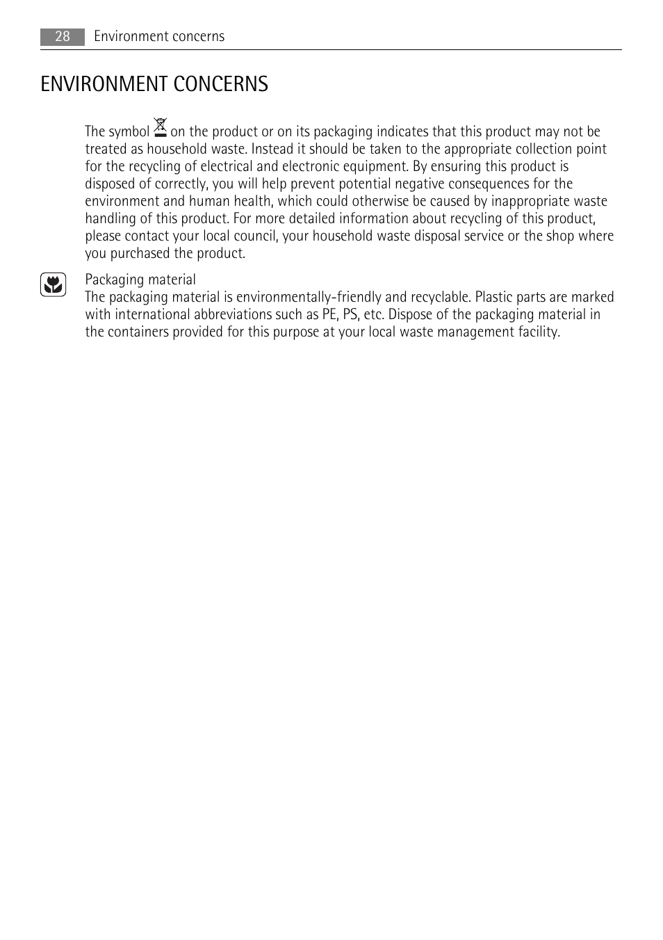 Environment concerns | AEG BS7304001 User Manual | Page 28 / 32