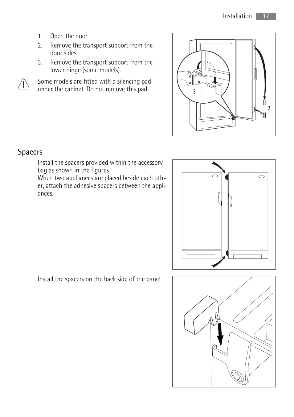 Spacers | AEG A73100GNW0 User Manual | Page 17 / 24
