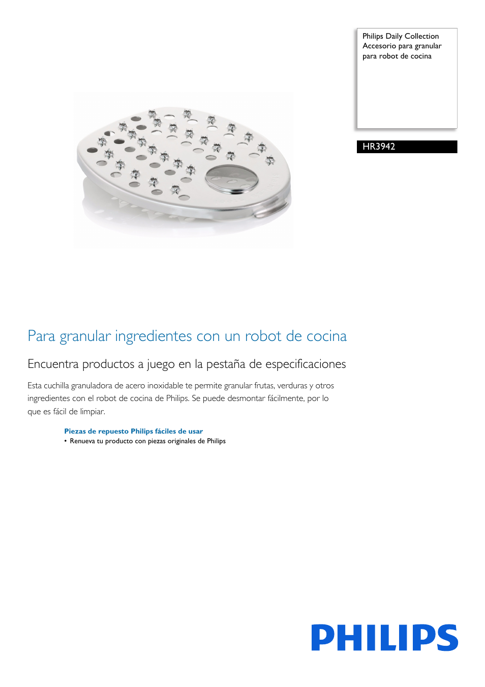 Philips Daily Collection Accesorio para granular para robot de cocina User Manual | 2 pages