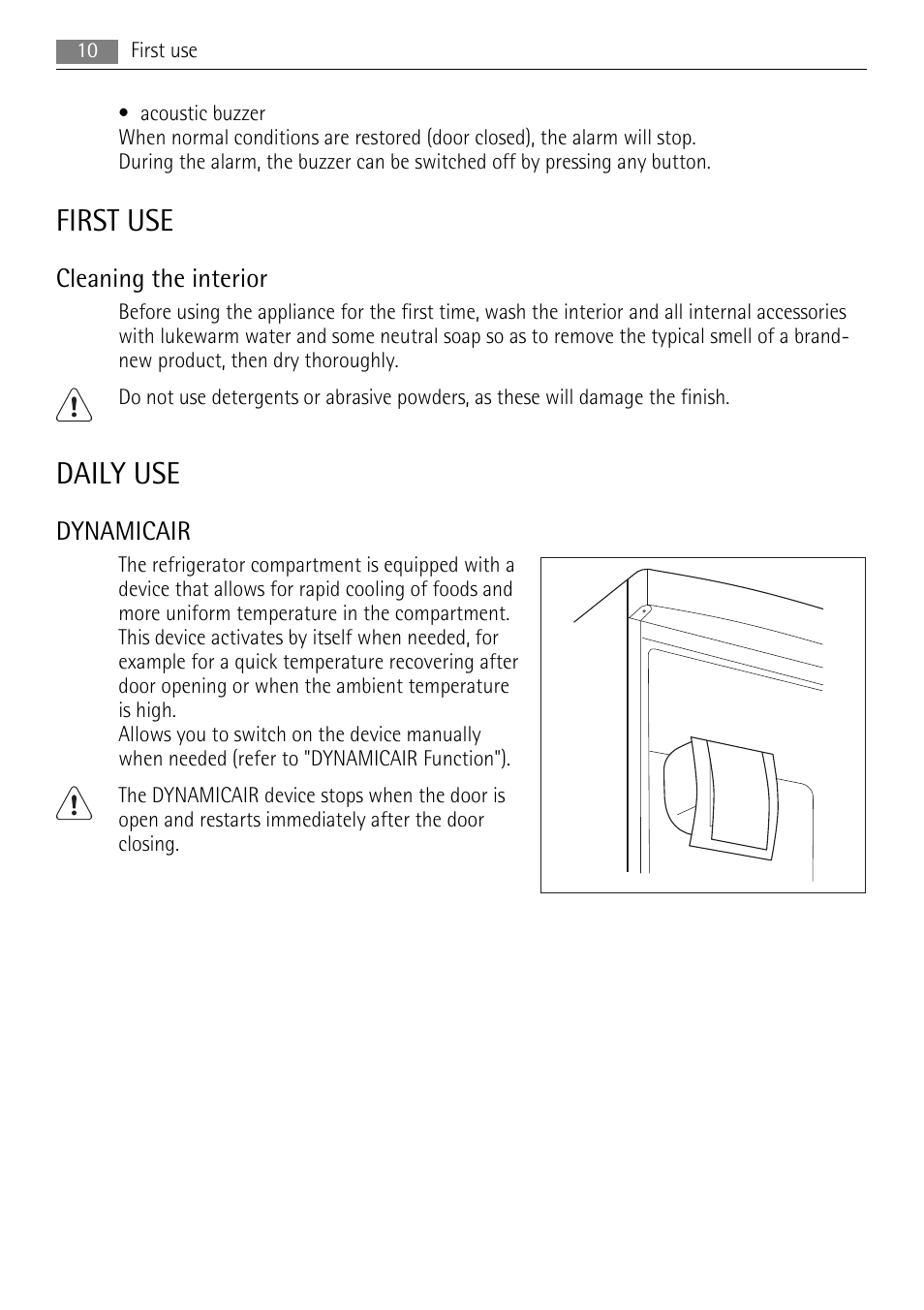 First use, Daily use, Cleaning the interior | Dynamicair | AEG SKD71800F0 User Manual | Page 10 / 20