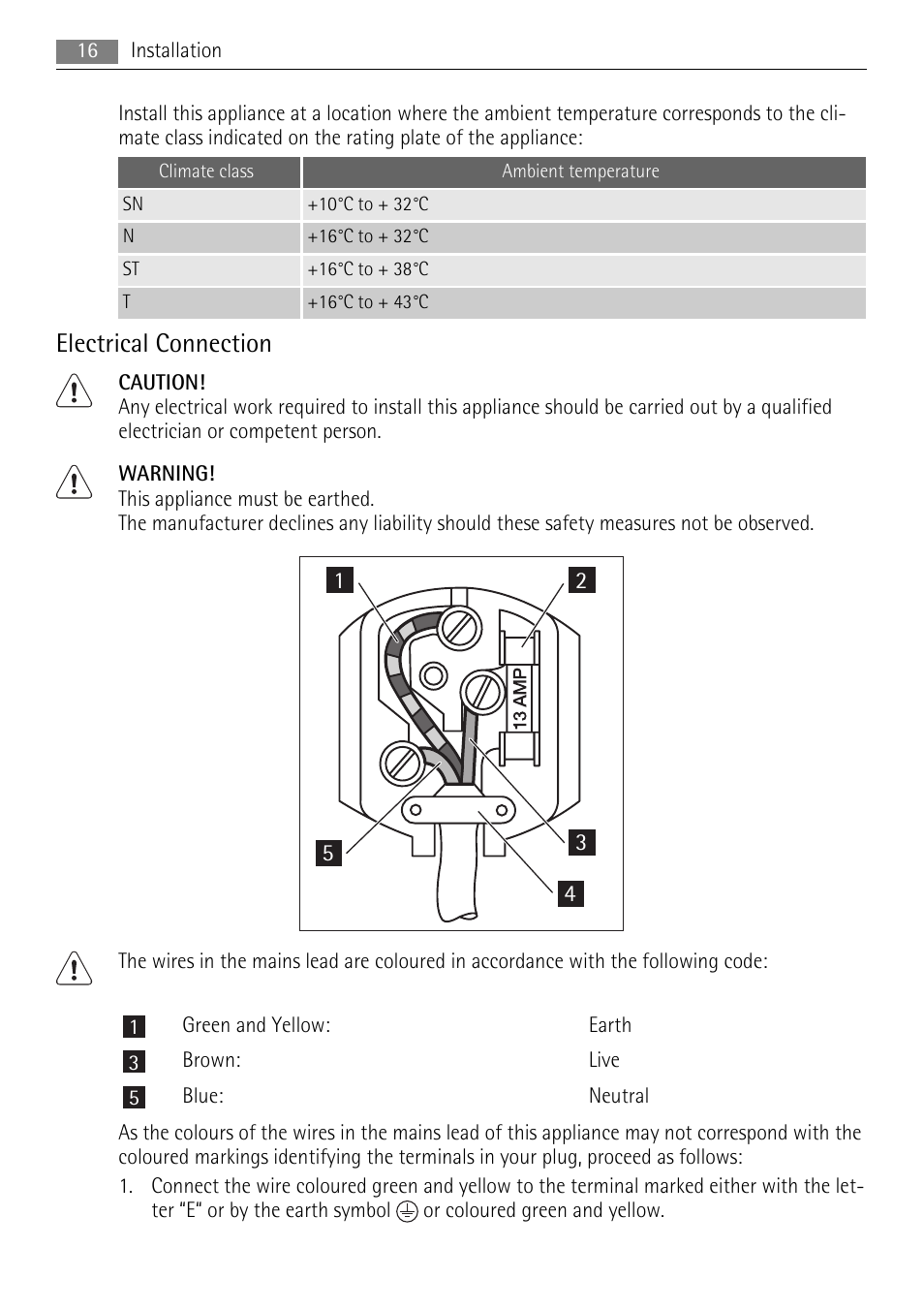 Electrical connection | AEG SKD71800F0 User Manual | Page 16 / 20