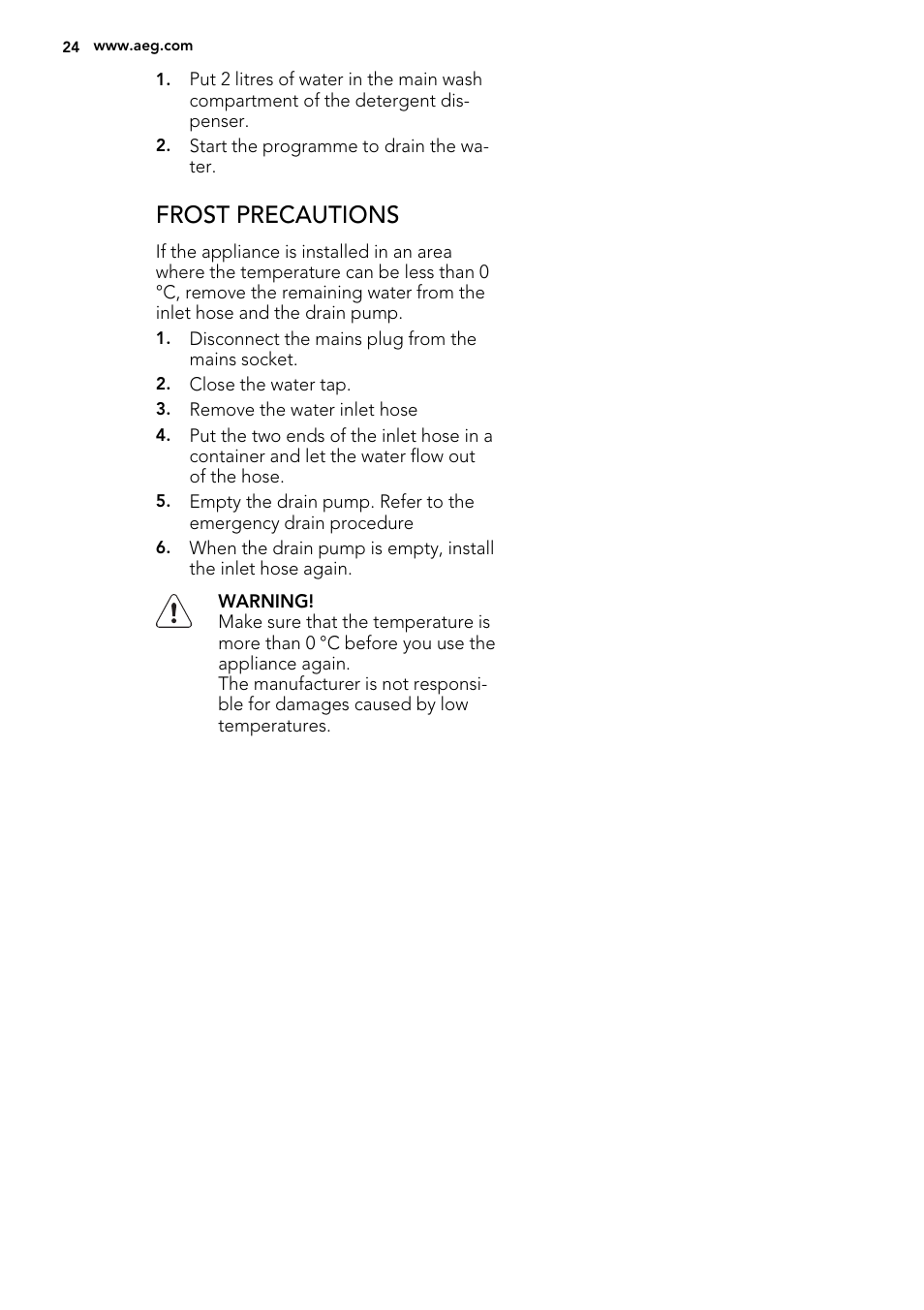 Frost precautions | AEG L 75280 FLP User Manual | Page 24 / 36