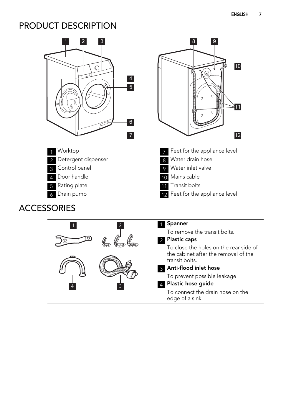 Product description, Accessories | AEG L 75280 FLP User Manual | Page 7 / 36