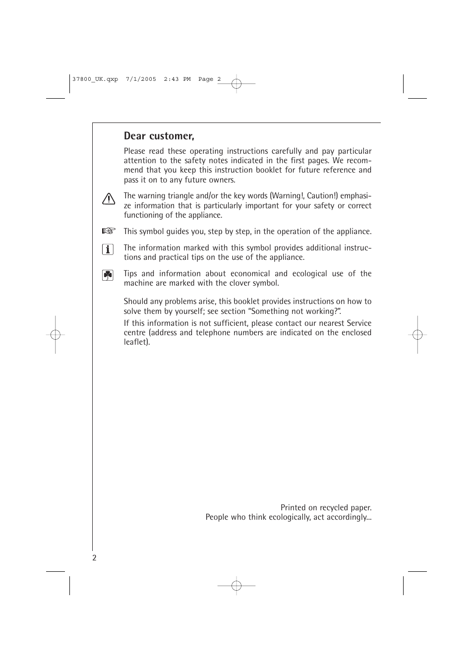 Dear customer | AEG LAVATHERM T37800 User Manual | Page 2 / 29