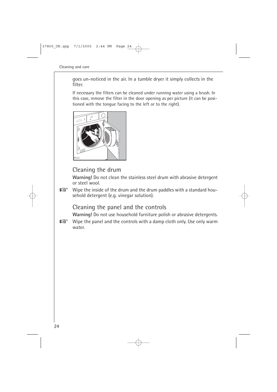 Cleaning the drum, Cleaning the panel and the controls | AEG LAVATHERM T37800 User Manual | Page 24 / 29