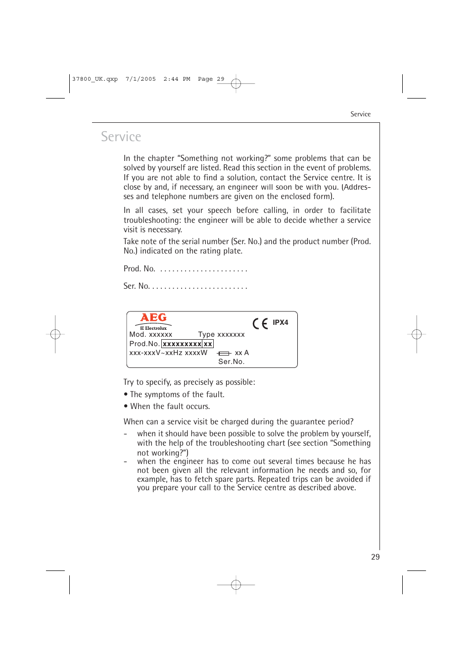 Service | AEG LAVATHERM T37800 User Manual | Page 29 / 29