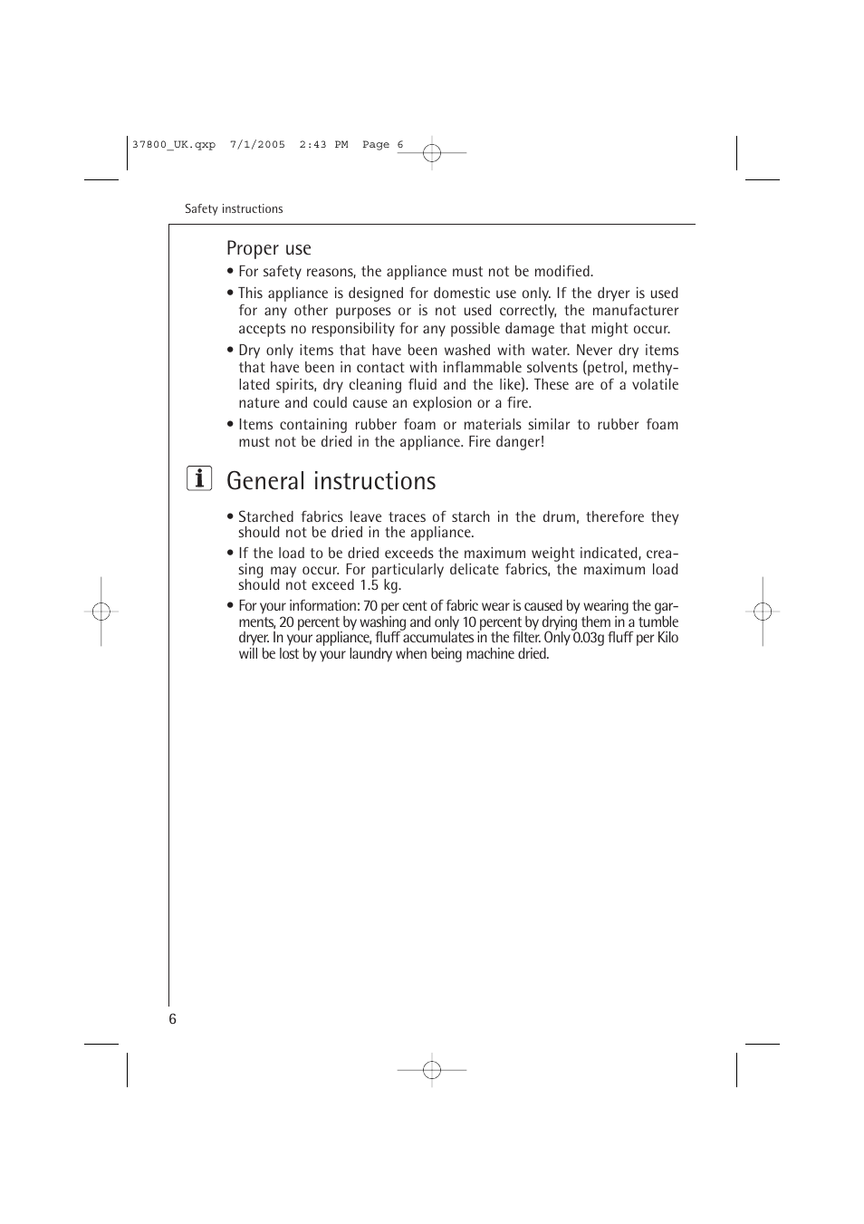 General instructions, Proper use | AEG LAVATHERM T37800 User Manual | Page 6 / 29