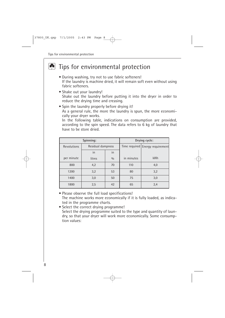 Tips for environmental protection | AEG LAVATHERM T37800 User Manual | Page 8 / 29