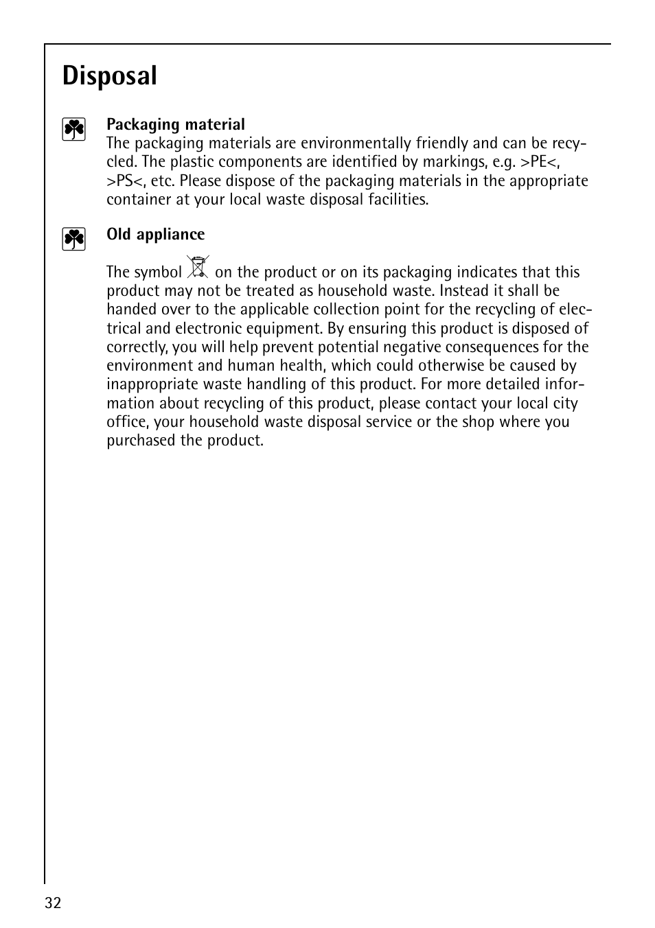 Disposal 2 | AEG LAVAMAT 86810 User Manual | Page 32 / 48