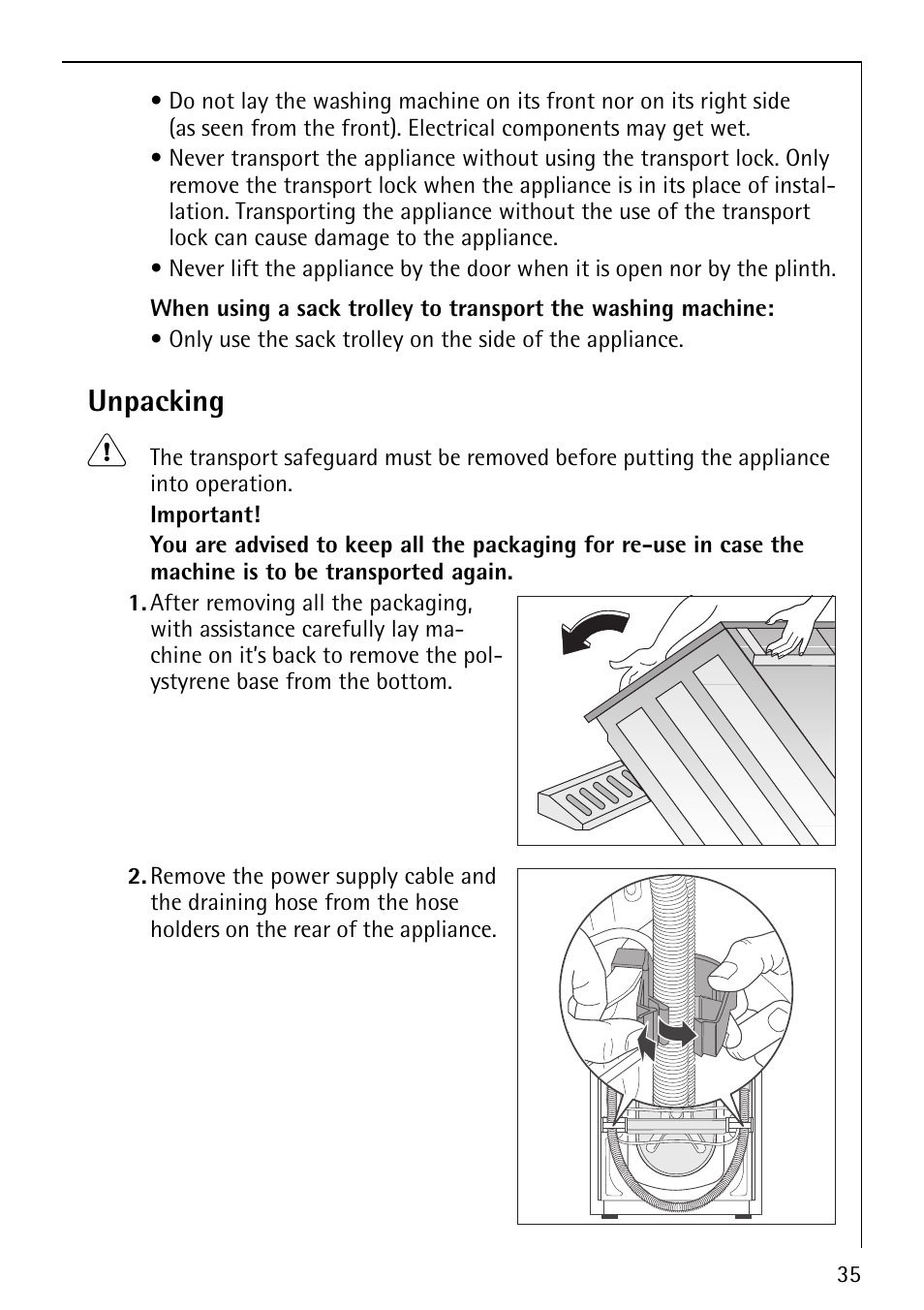 Unpacking | AEG LAVAMAT 86810 User Manual | Page 35 / 48