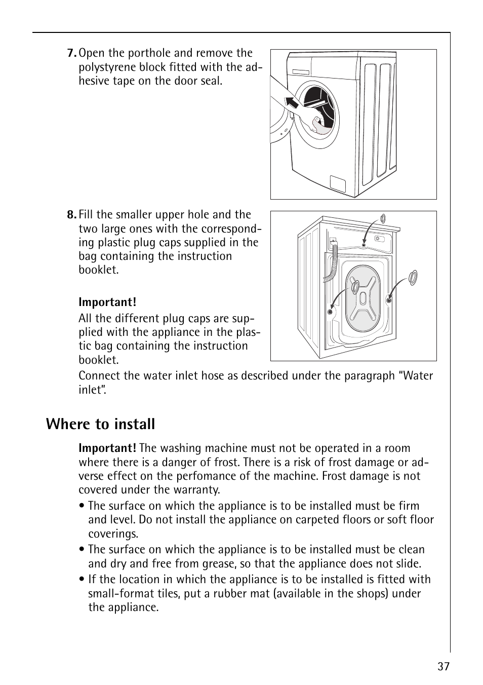 Where to install | AEG LAVAMAT 86810 User Manual | Page 37 / 48