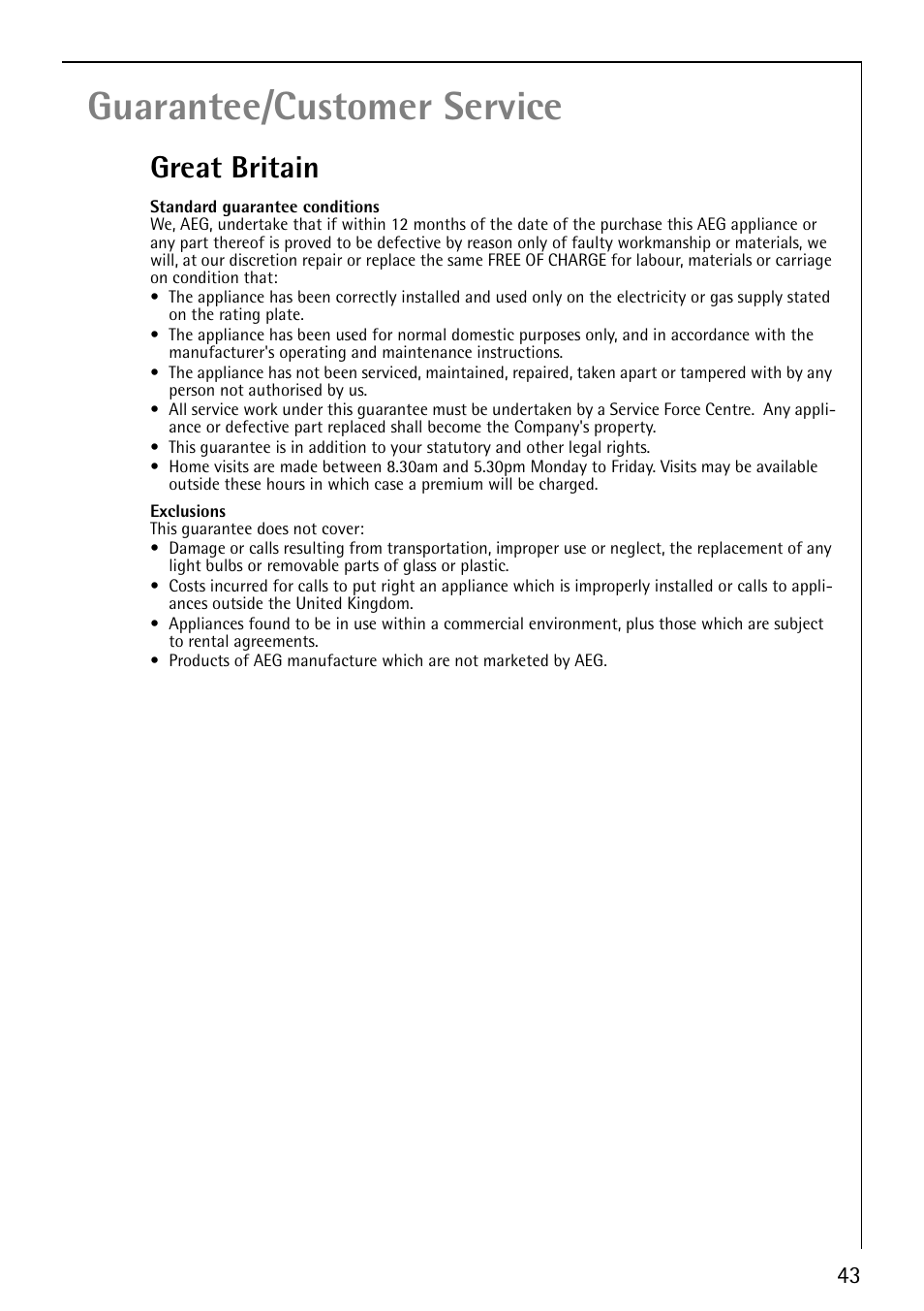 Guarantee/customer service, Great britain | AEG LAVAMAT 86810 User Manual | Page 43 / 48