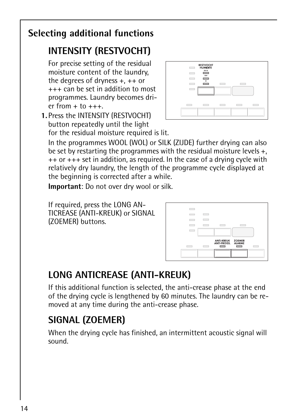 Long anticrease (anti-kreuk), Signal (zoemer) | AEG LAVATHERM 59800 User Manual | Page 14 / 36