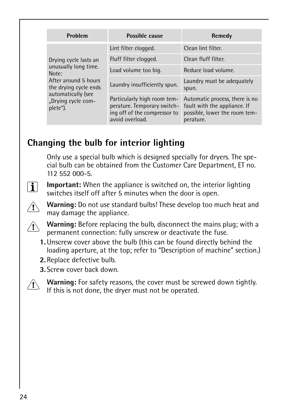 Changing the bulb for interior lighting | AEG LAVATHERM 59800 User Manual | Page 24 / 36