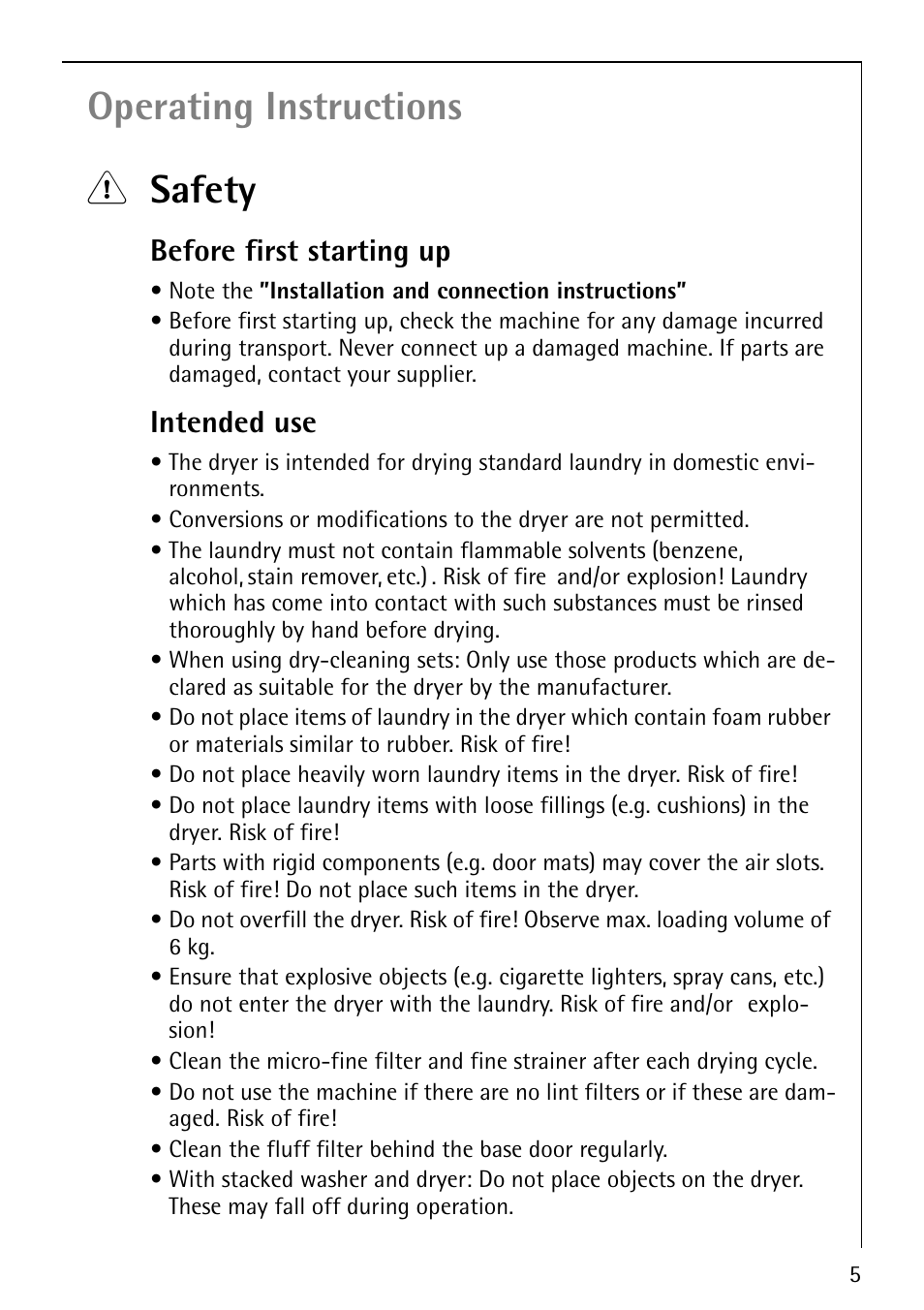 Operating instructions 1 safety, Before first starting up, Intended use | AEG LAVATHERM 59800 User Manual | Page 5 / 36