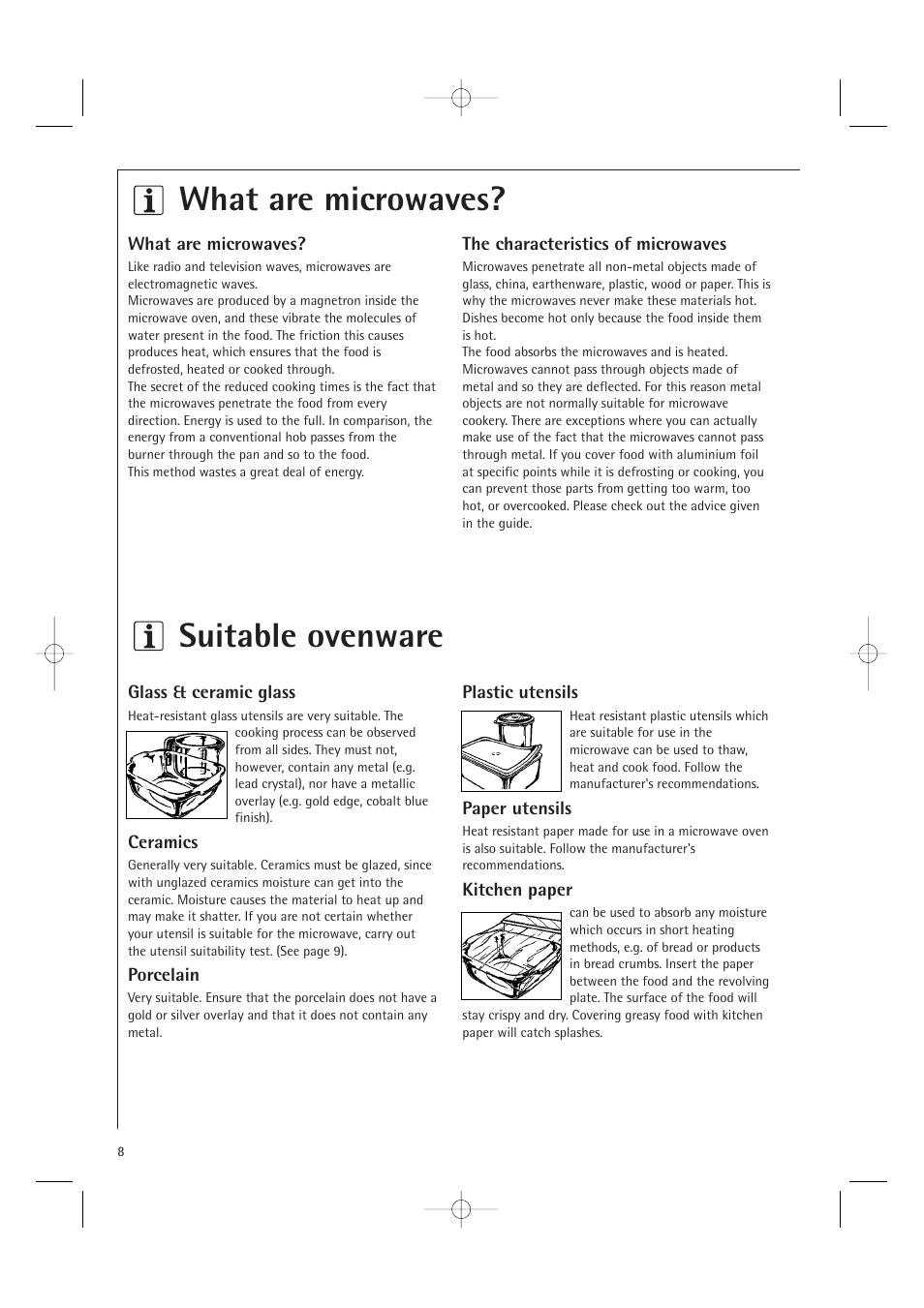 What are microwaves? suitable ovenware | AEG MCD2661E User Manual | Page 10 / 53