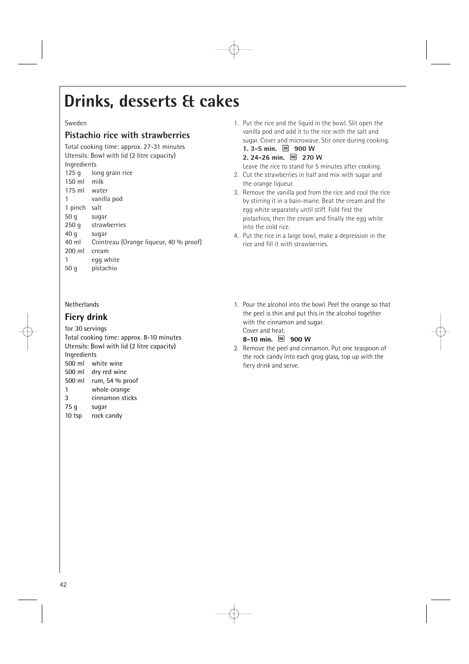 Drinks, desserts & cakes, Pistachio rice with strawberries, Fiery drink | AEG MCD2661E User Manual | Page 44 / 53