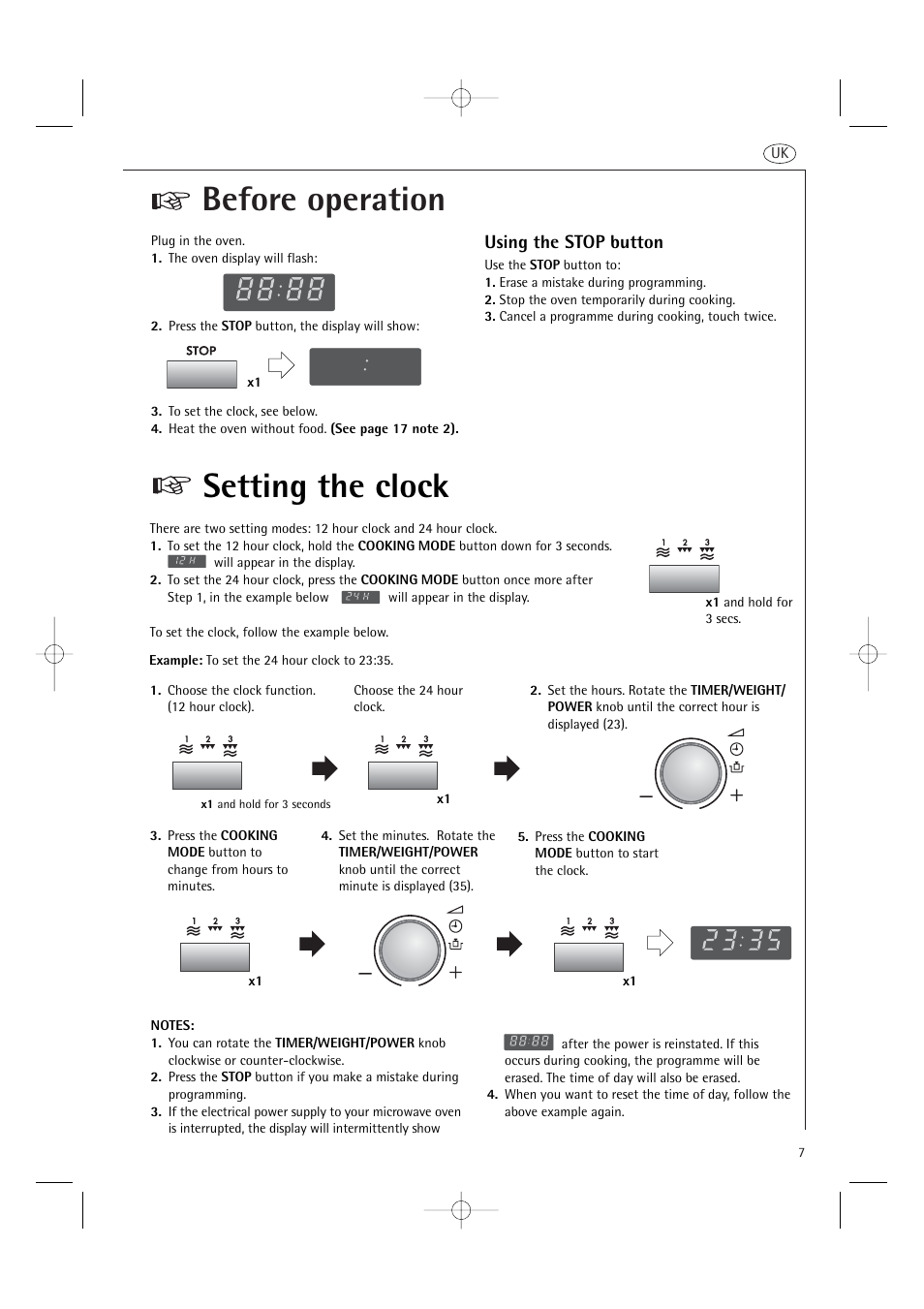 Before operation, Setting the clock, Using the stop button | AEG MCD2661E User Manual | Page 9 / 53