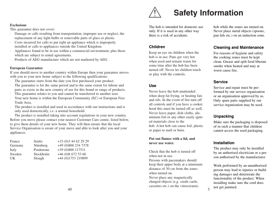 Safety information | AEG FM 4803K-AN User Manual | Page 40 / 44