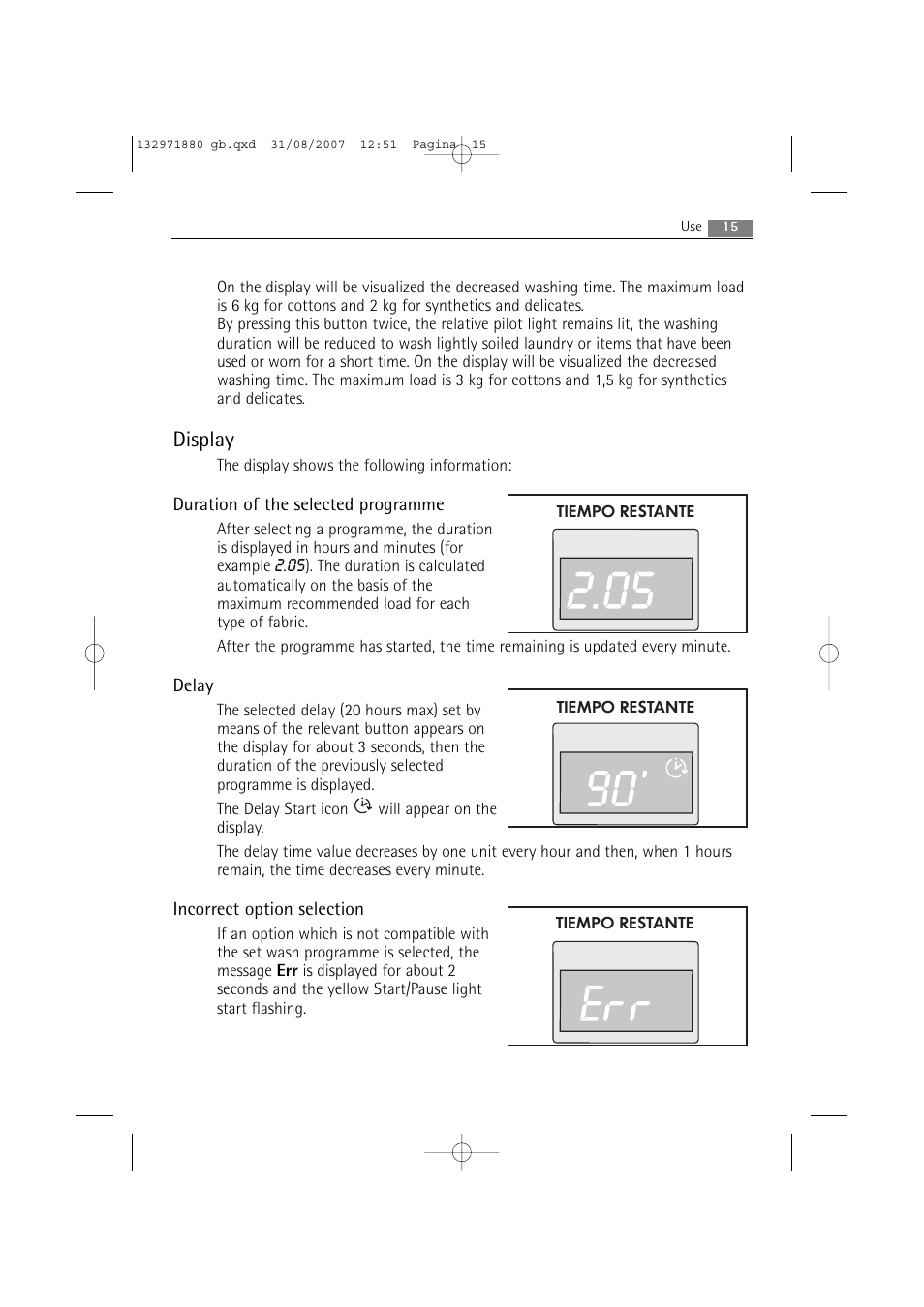 Display | AEG LAVAMAT 72640 User Manual | Page 15 / 48