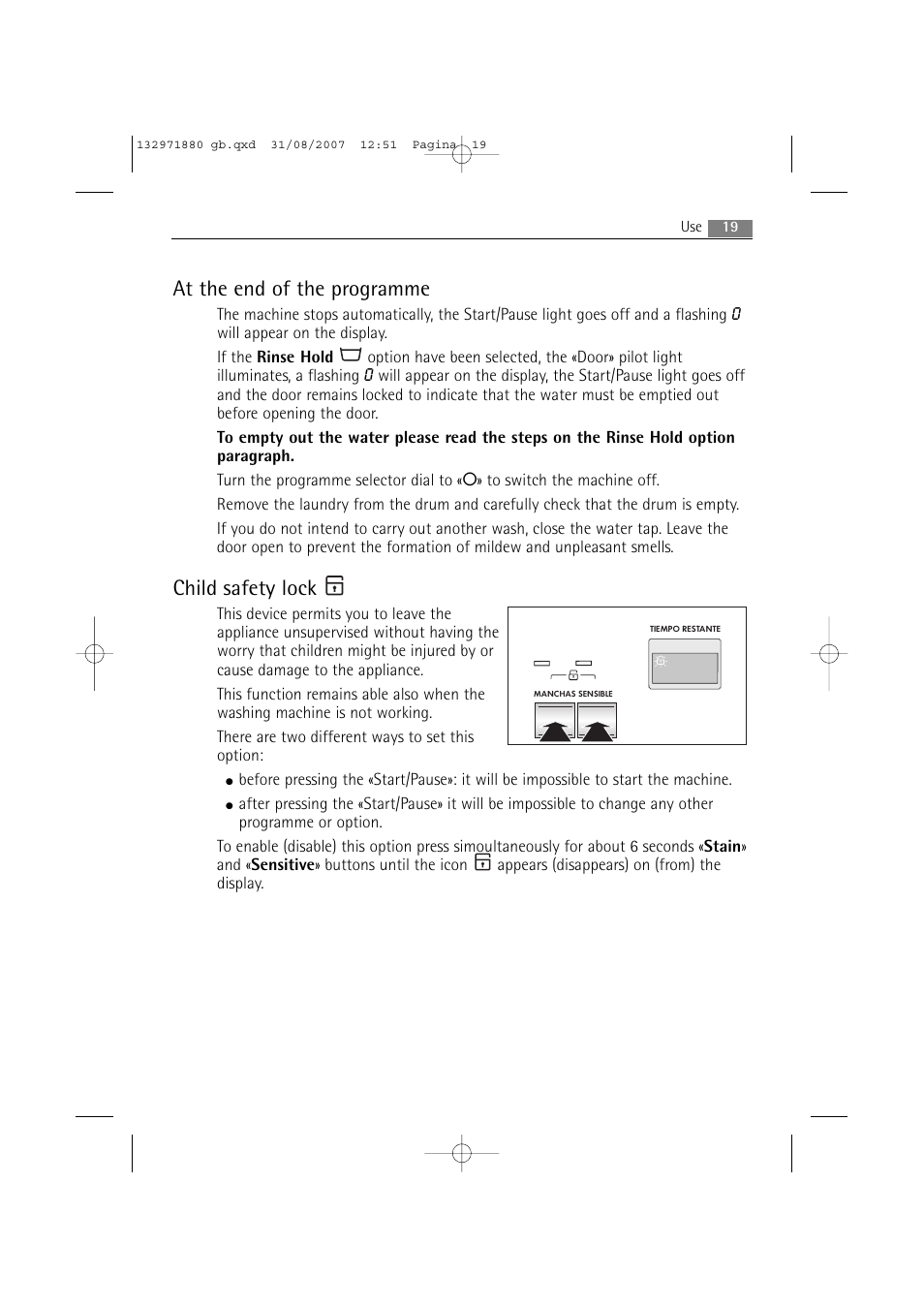 At the end of the programme, Child safety lock | AEG LAVAMAT 72640 User Manual | Page 19 / 48