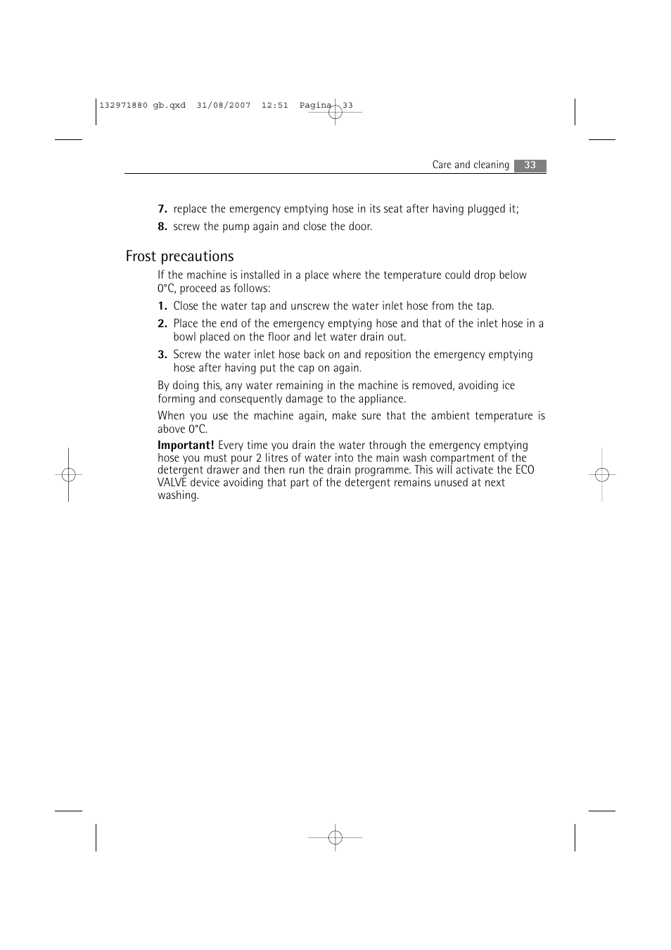 Frost precautions | AEG LAVAMAT 72640 User Manual | Page 33 / 48
