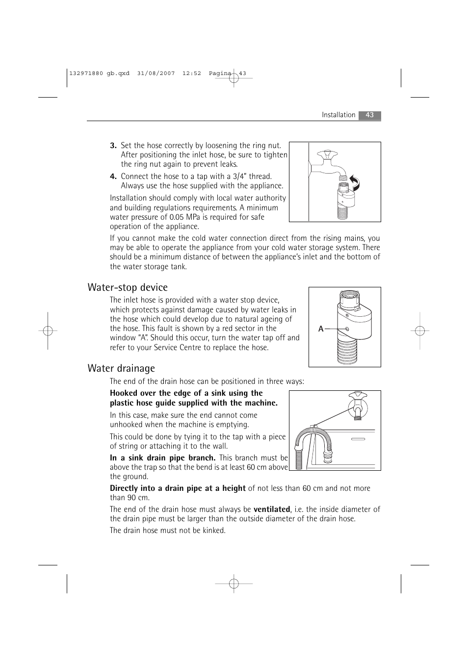 Water-stop device, Water drainage | AEG LAVAMAT 72640 User Manual | Page 43 / 48
