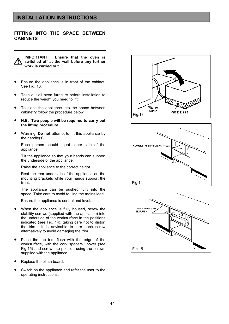 Installation instructions | AEG COMPETENCE 3210 BU User Manual | Page 44 / 48