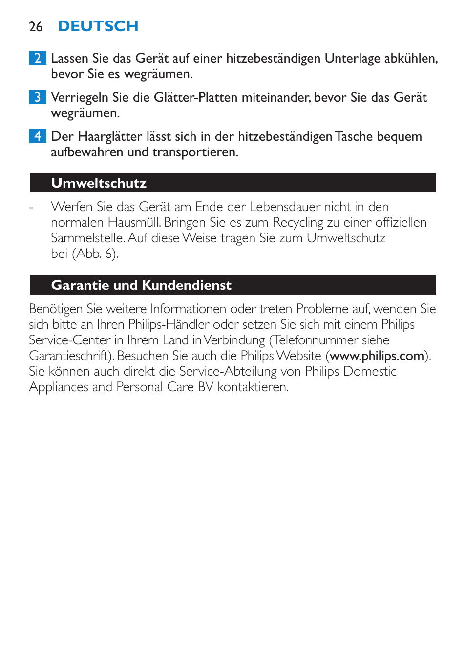 Umweltschutz, Garantie und kundendienst, Häufig gestellte fragen | Philips SalonStraight Pro Plancha para el pelo User Manual | Page 26 / 104