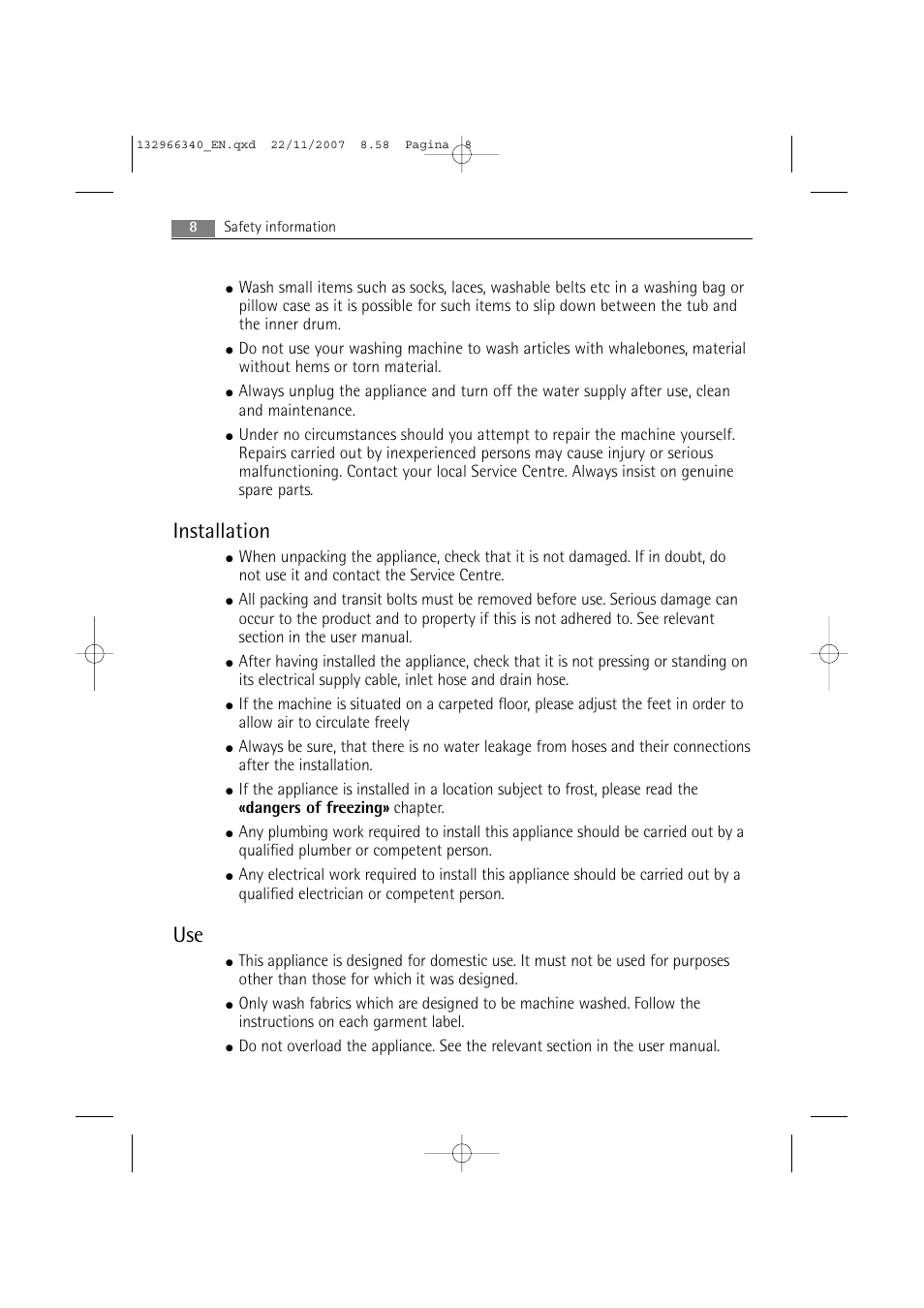 Installation | AEG LAVAMAT PRINCESS 2252 F User Manual | Page 8 / 44