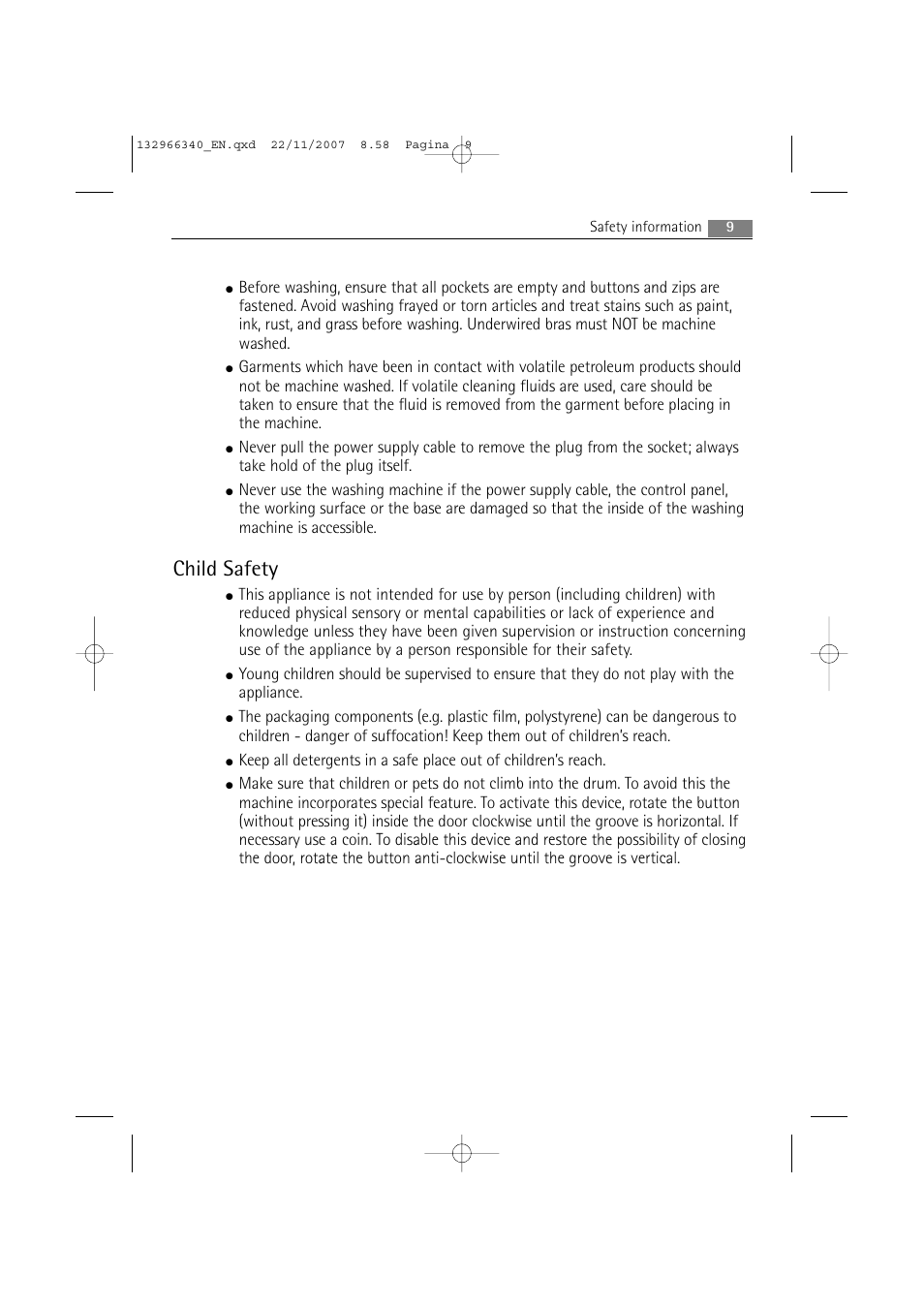 Child safety | AEG LAVAMAT PRINCESS 2252 F User Manual | Page 9 / 44
